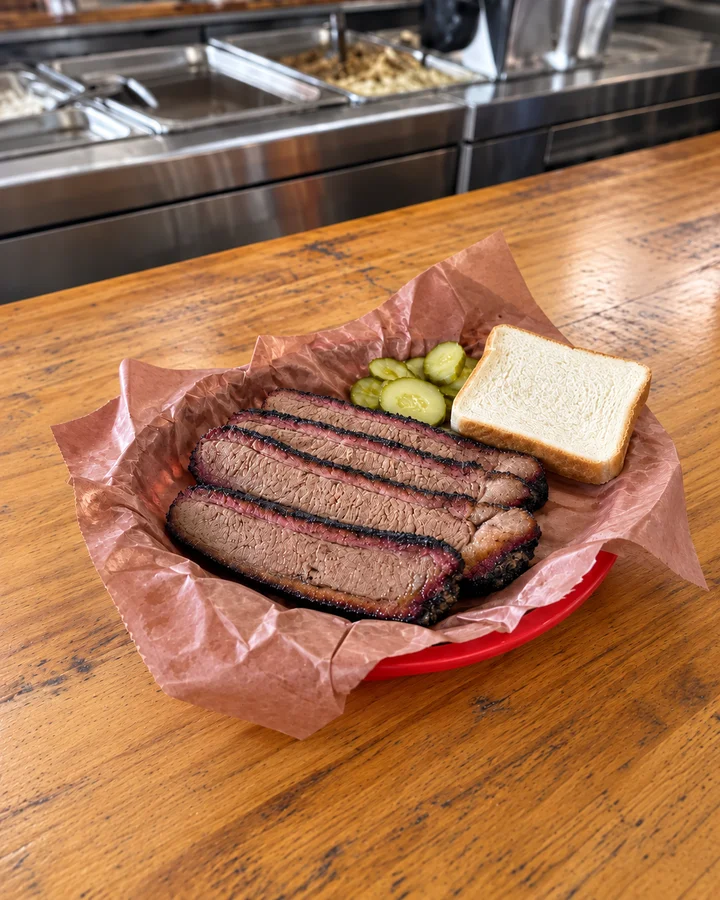 The same brisket basket with the napkins and smudges removed and the light evened out